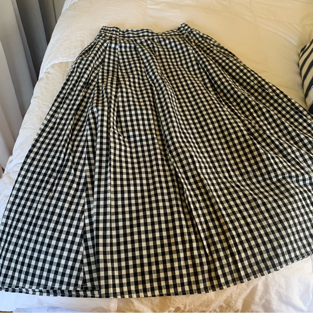 Black & White Gingham Pleated Midi Skirt